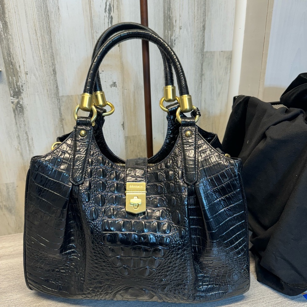 Black Crocodile Embossed Handbag